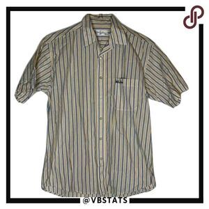 Valentino Rudy Yellow-Blue-White Striped SS Button Down Shirt Medium